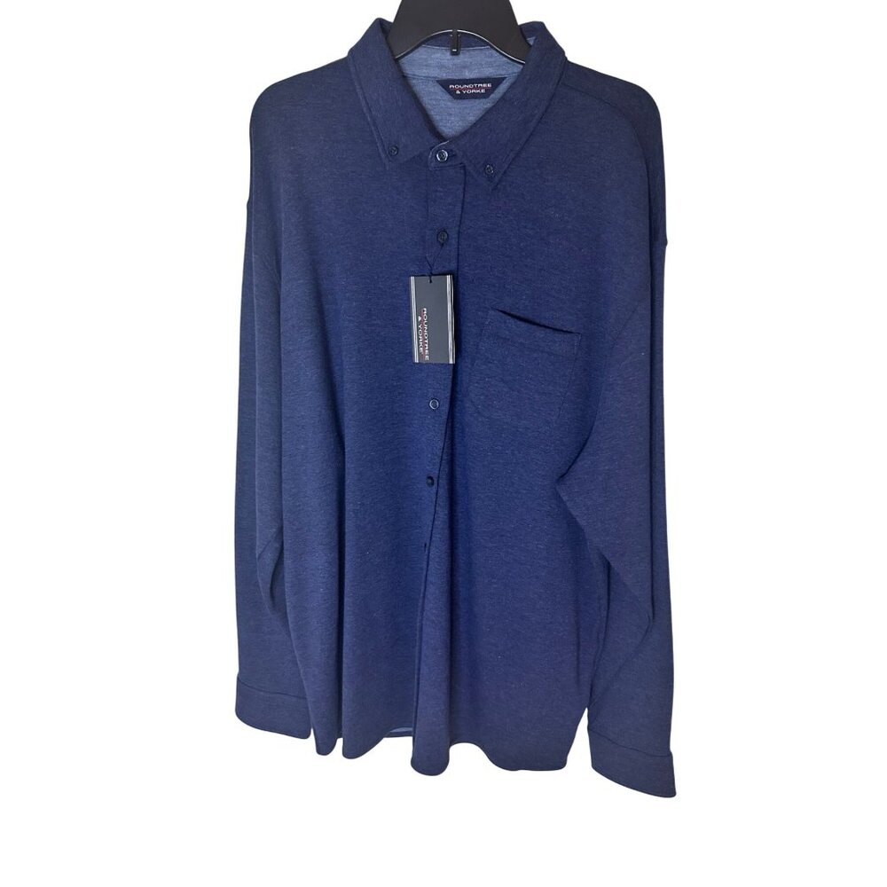 NWT Roundtree & Yorke Mens XXL Long Sleeve Button-Down Shirt Navy Blue w pocket